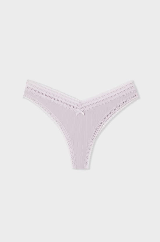 Tanga V-shape en microfibre et dentelle;${refinementColor}