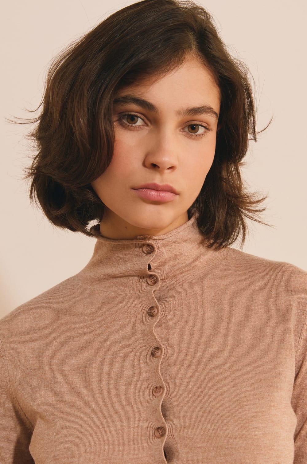 Cardigan &agrave; col montant avec laine;${refinementColor}