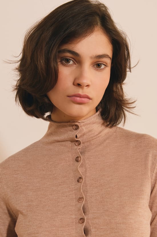Cardigan &agrave; col montant avec laine;${refinementColor}