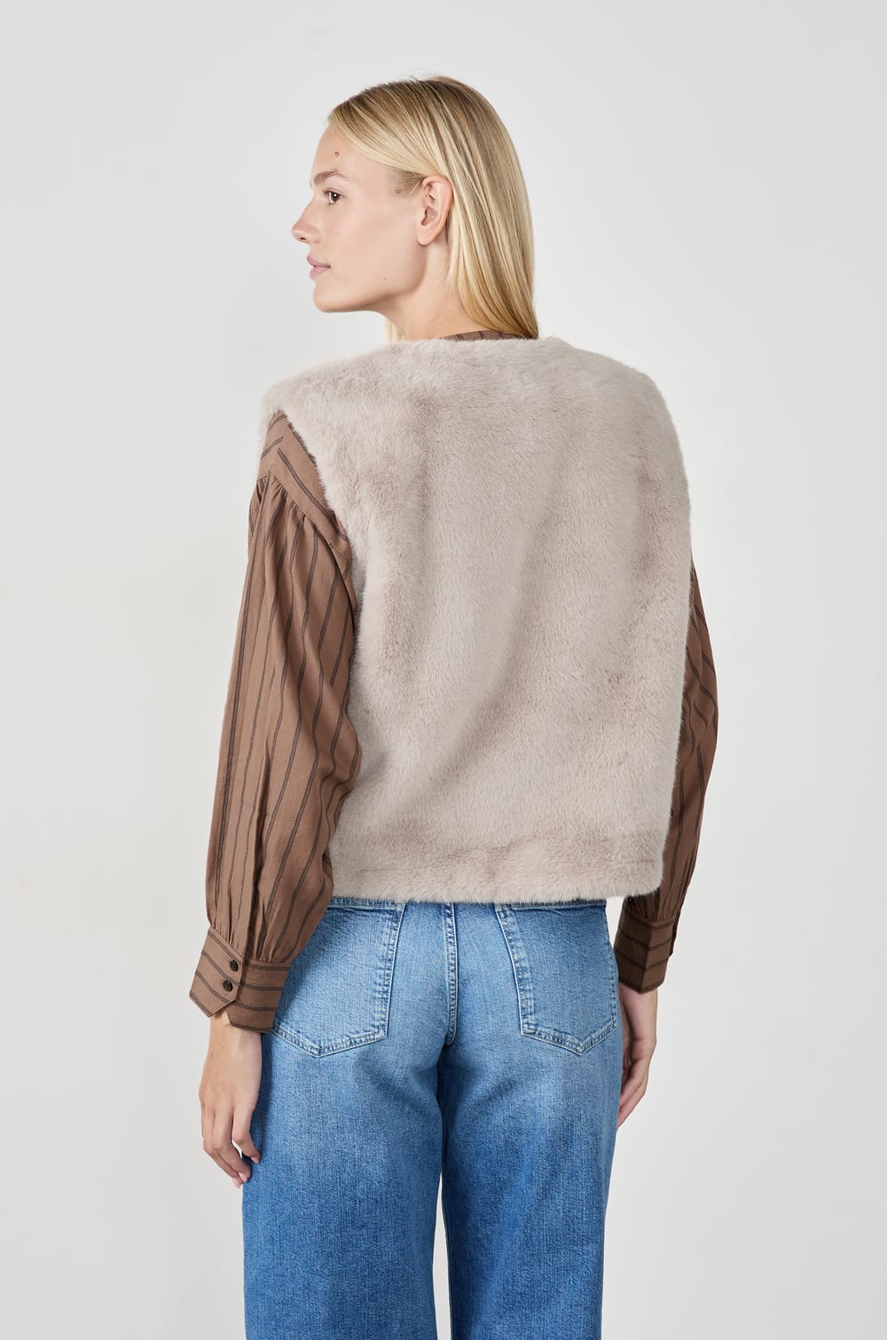 Sleeveless Faux Fur Jacket;${refinementColor}