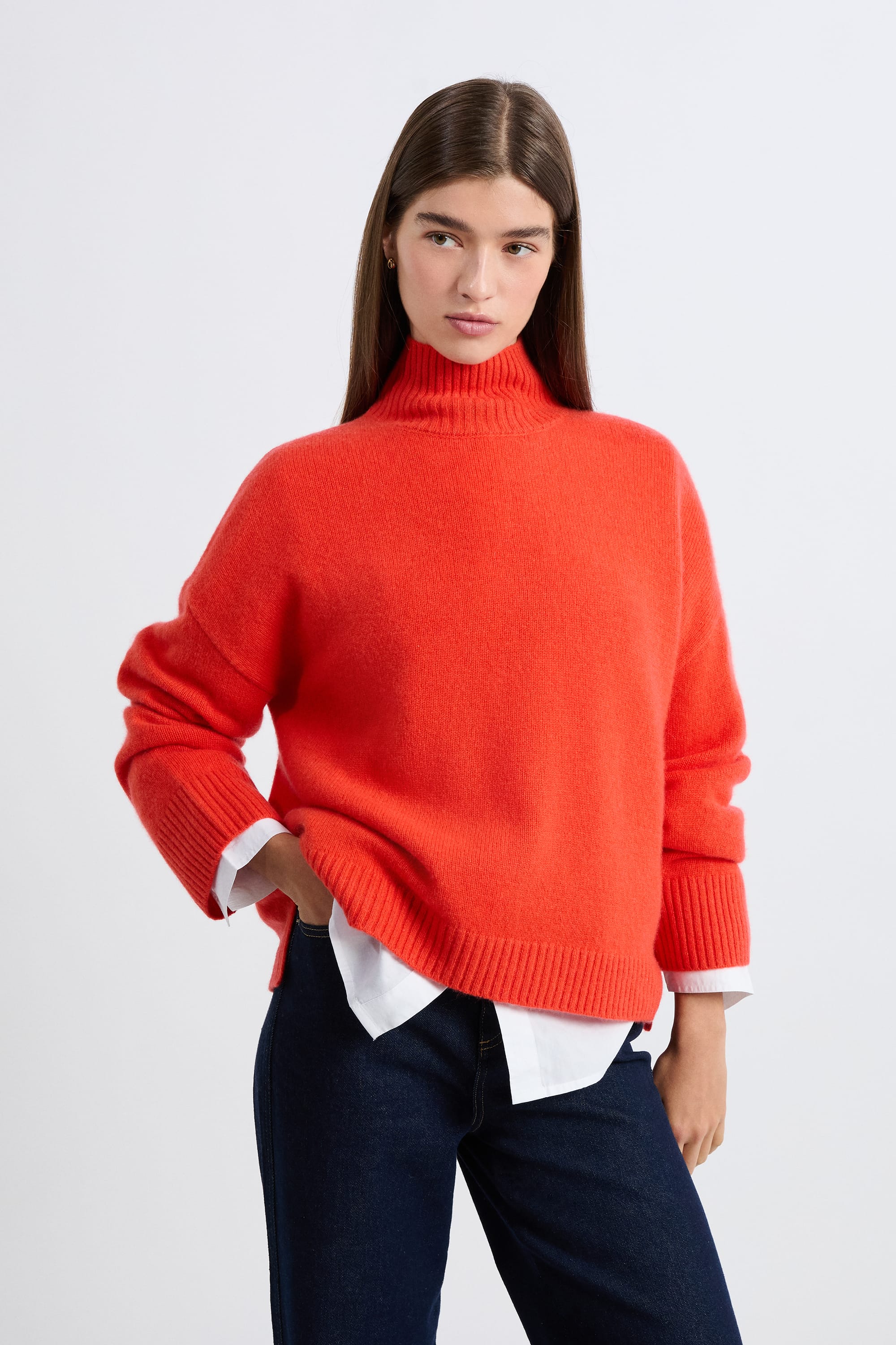 新品 Rene ルネ 長袖 ウール100% ニット オレンジ系 34 23年発売 R(アール)】ウールカシミヤ ロールネックニット / 23区 S