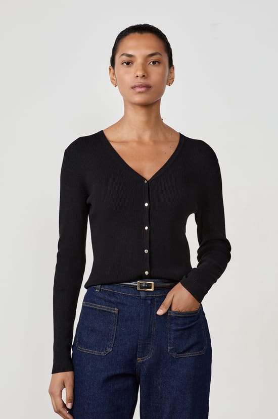 Gilet manches longues en maille fine;${refinementColor}