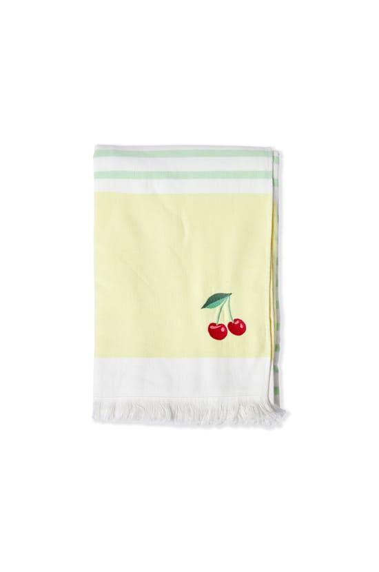Fouta en coton &agrave; rayures &agrave; motif cerise;${refinementColor}