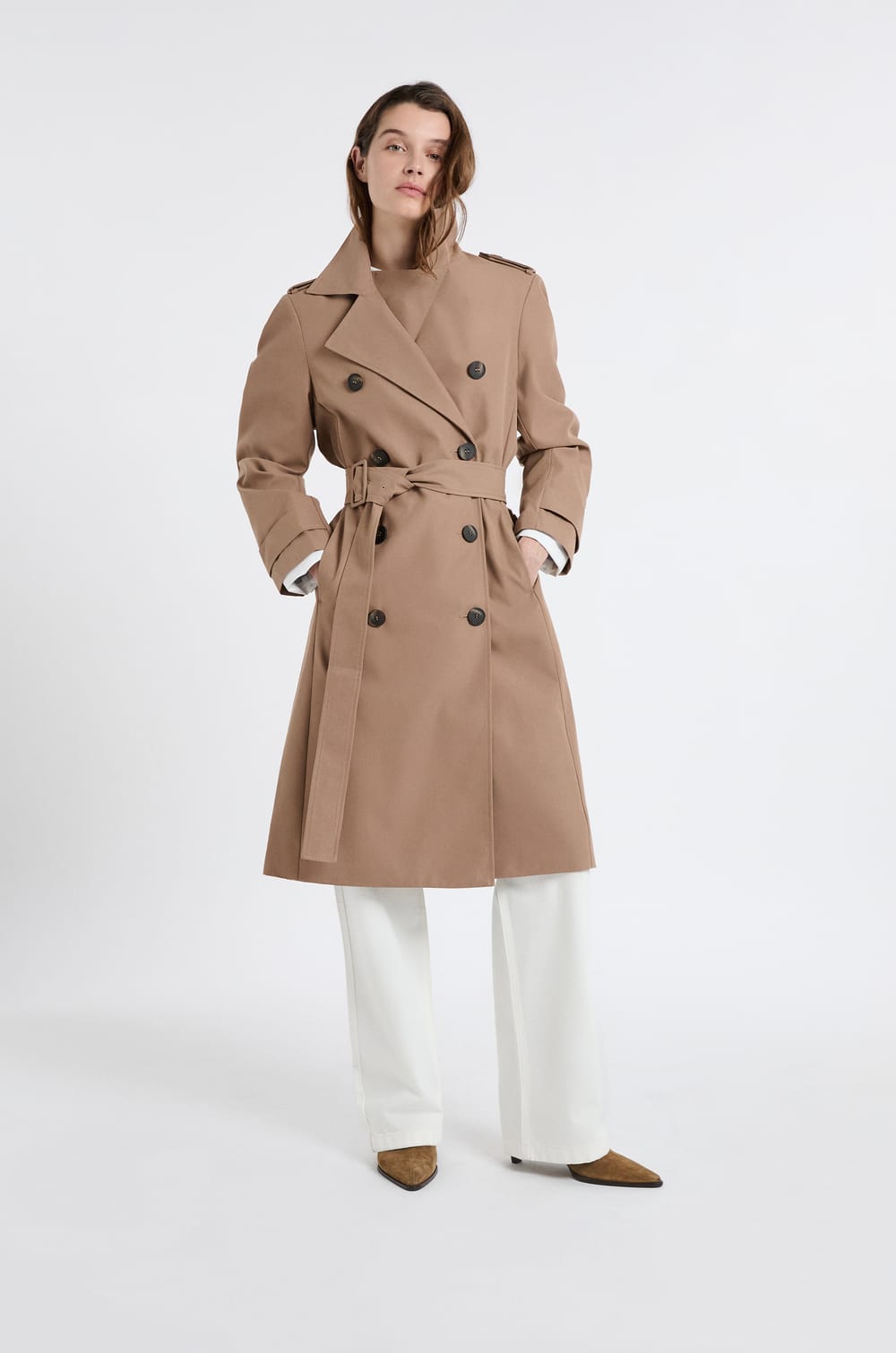 Trench long avec ceinture avec coton;${refinementColor}