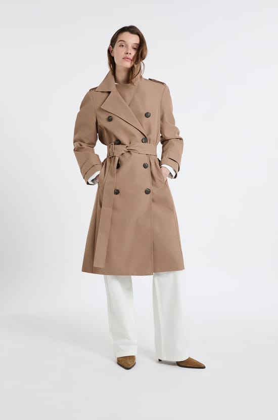 Long Trench Coat with Belt with Cotton;${refinementColor}