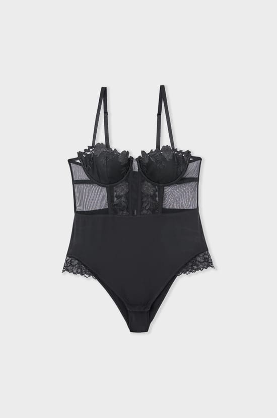 Bodysuit with embroidered cups;${refinementColor}