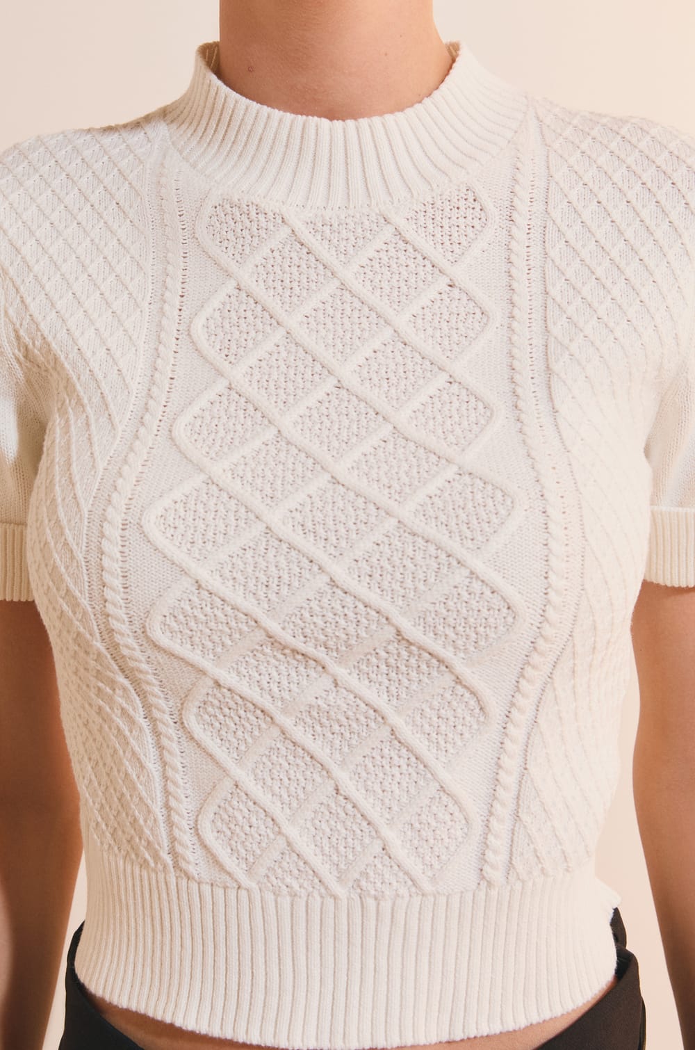 Pull manches courtes textur&eacute; en coton;${refinementColor}