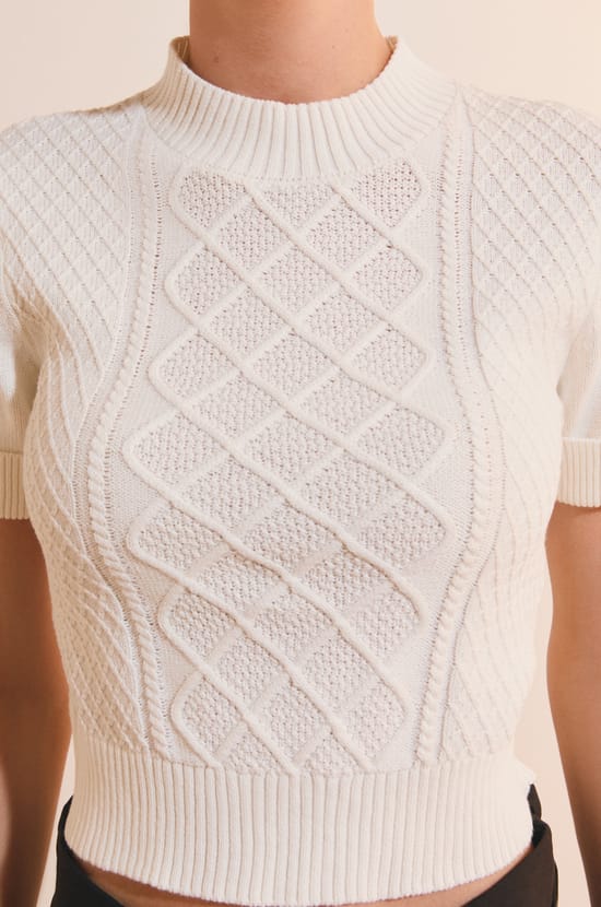 Pull manches courtes textur&eacute; en coton;${refinementColor}