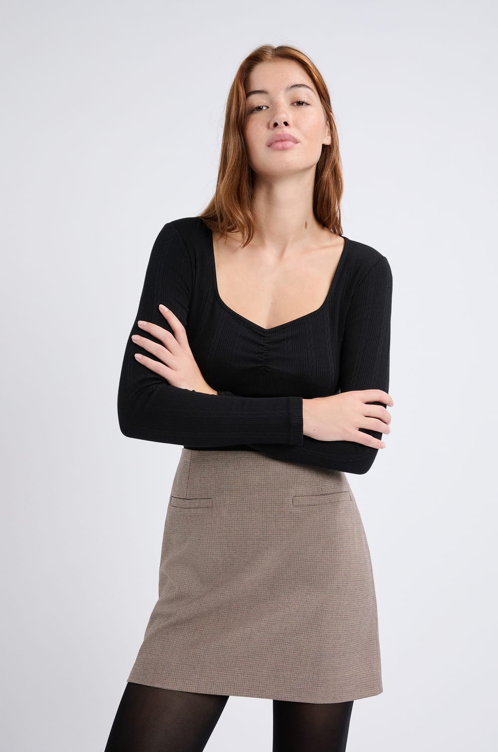 T-shirt manches longues en coton pointelle;${refinementColor}