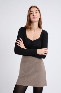 T-shirt manches longues en coton pointelle;${refinementColor}