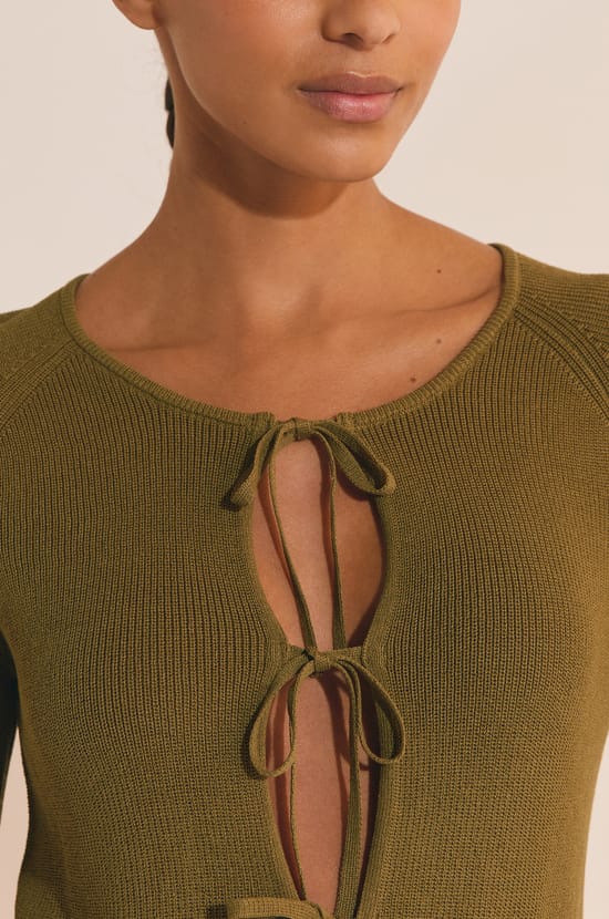 Cardigan &agrave; manches longues avec d&eacute;tails n&oelig;uds;${refinementColor}