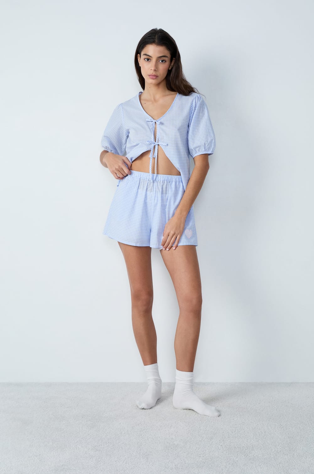 Checkered Pyjama Shorts;${refinementColor}