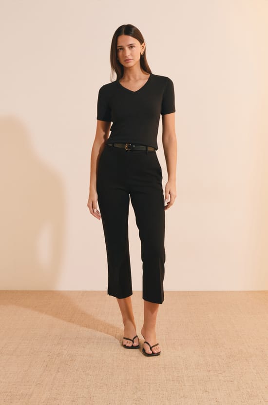 V-neck T-shirt with Modal Cotton;${refinementColor}