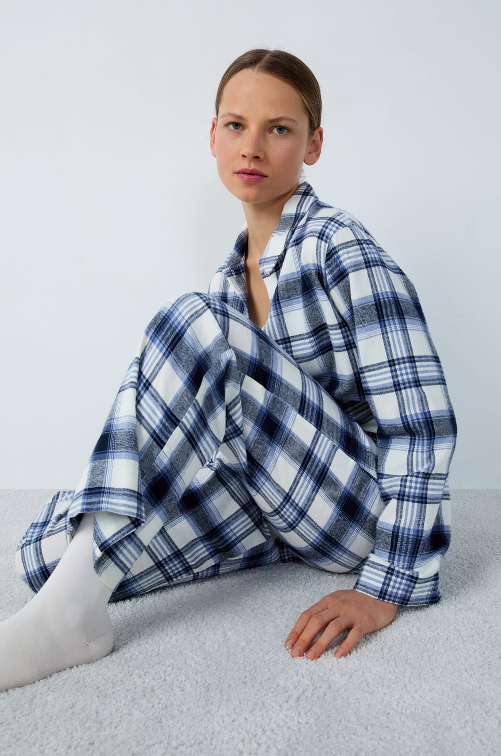 Checkered Cotton Pajama Bottoms;${refinementColor}