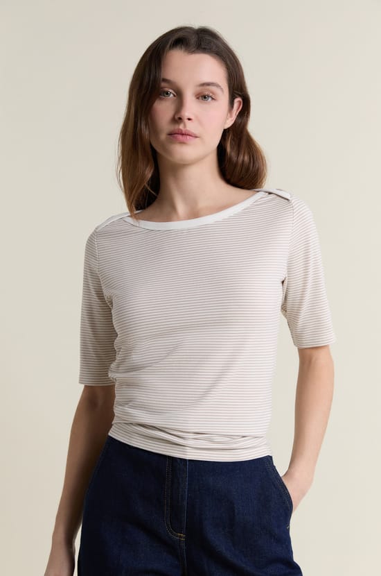 T-shirt col rond &agrave; rayures;${refinementColor}