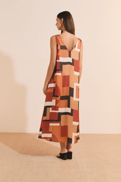 Robe longue &agrave; imprim&eacute; g&eacute;om&eacute;trique;${refinementColor}