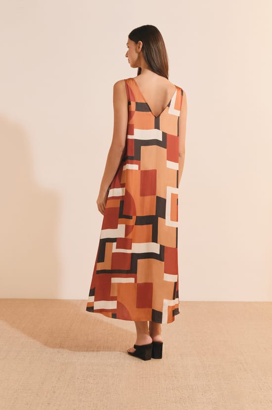 Robe longue &agrave; imprim&eacute; g&eacute;om&eacute;trique;${refinementColor}