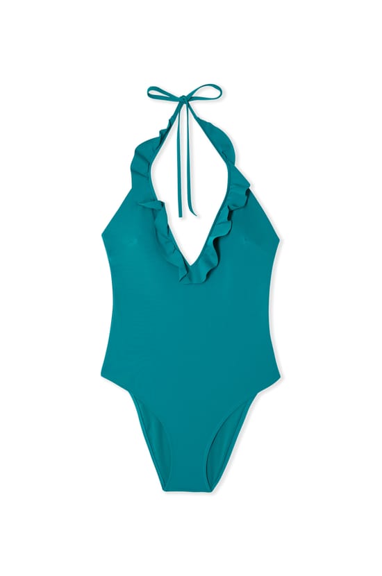 One-Piece Swimsuit with Ruffles;${refinementColor}