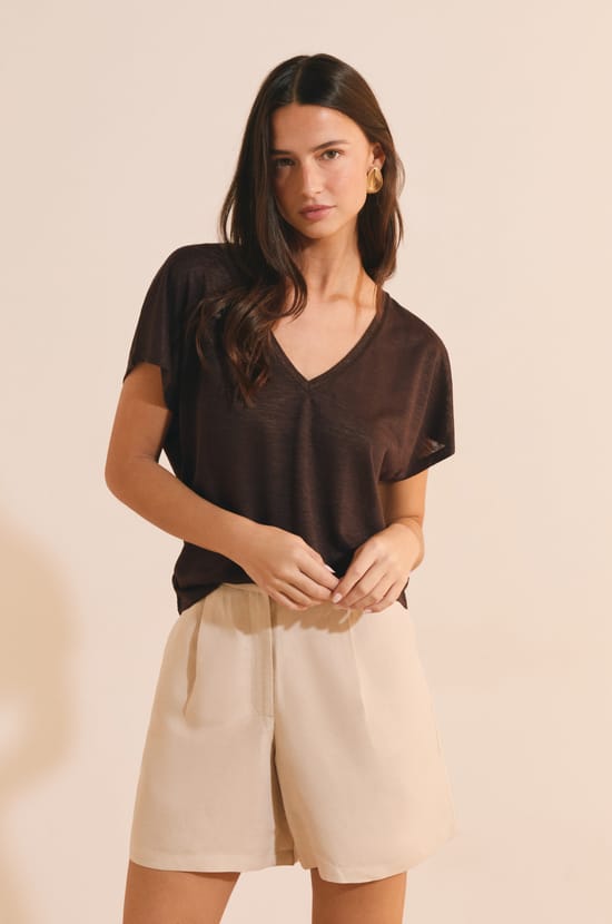 T-shirt manches courtes &agrave; col V;${refinementColor}