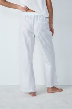 Cotton Pyjama Trousers Straight Cut with Stripes;${refinementColor}