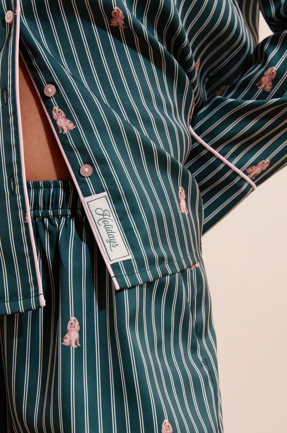 Chemise de pyjama &agrave; rayures &agrave; motifs chiens;${refinementColor}
