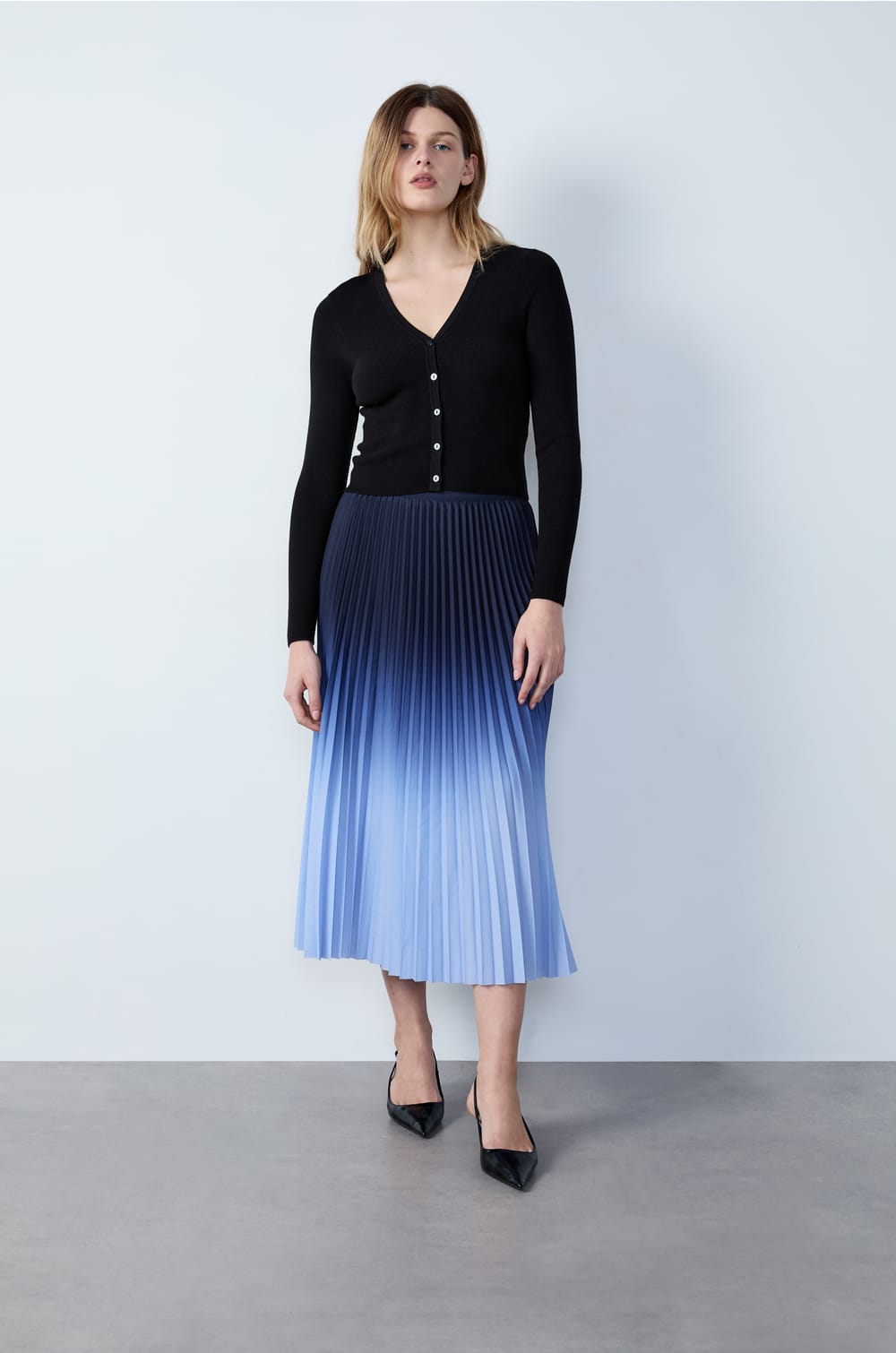 Pleated Midi Skirt;${refinementColor}