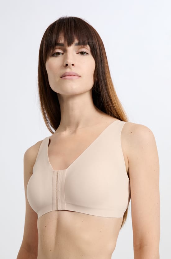 Wireless post-mastectomy bralette with front opening;${refinementColor}