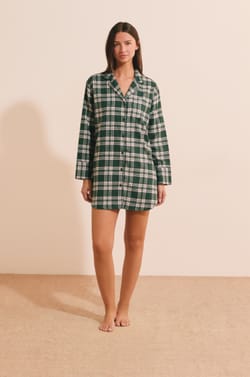 Chemise de nuit &agrave; carreaux en coton;${refinementColor}
