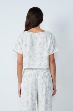 Short-Sleeved Shirt With Floral Patterns And Bows;${refinementColor}