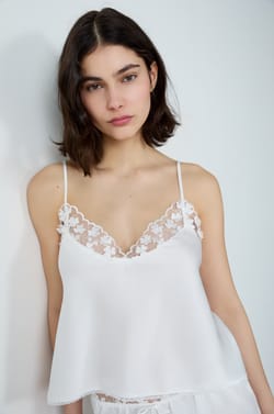 Top satinado con detalles de encaje;${refinementColor}