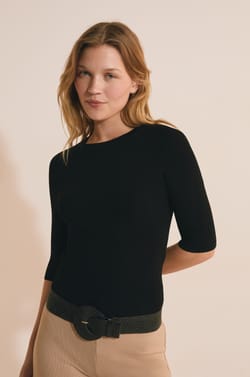 Pull &agrave; manches 3/4 en maille;${refinementColor}