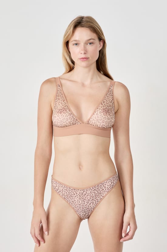 Wireless triangle bra leopard tulle;${refinementColor}