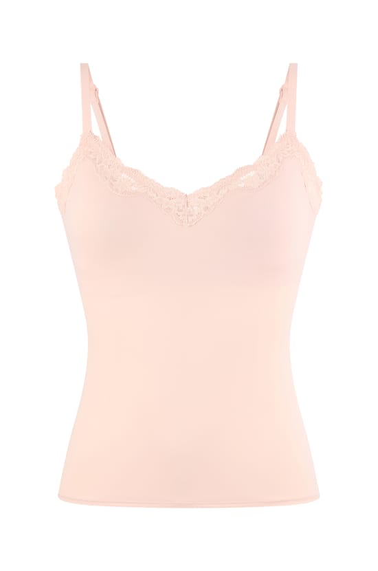Camisole in Microfibre and Lace with Integrated Bralette;${refinementColor}