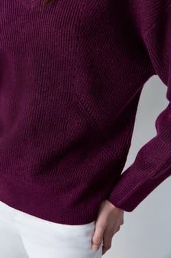 Long-sleeved V-neck sweater;${refinementColor}