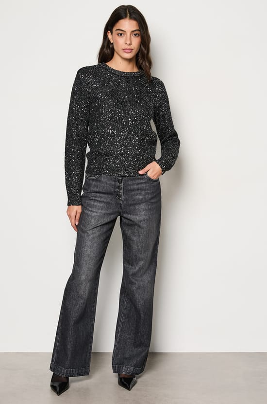 Pull col rond à paillettes;${refinementColor}
