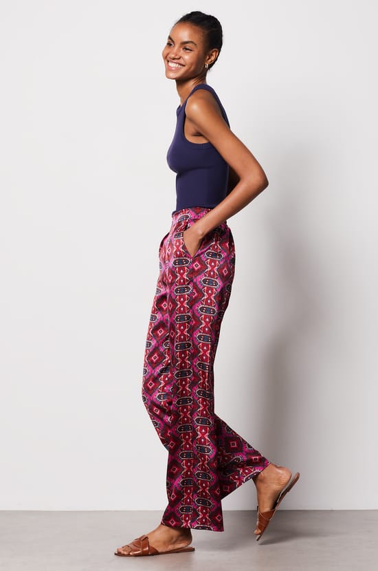 Wide Cut Trousers with Pattern;${refinementColor}