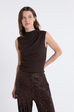 Iridescent Sleeveless High-Neck Top;${refinementColor}