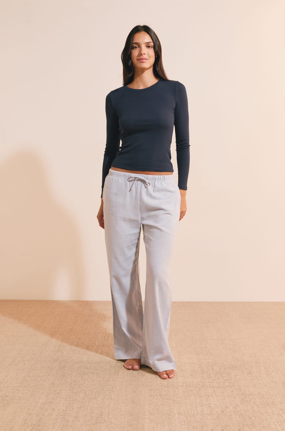 Pantalon de pyjama &agrave; carreaux en coton;${refinementColor}