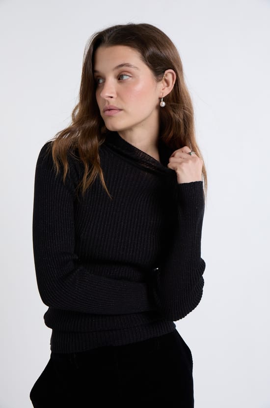 Pull en tricot irisé à col montant;${refinementColor}