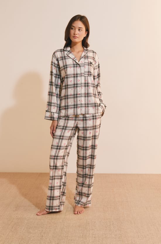 Chemise de pyjama &agrave; carreaux avec coton;${refinementColor}