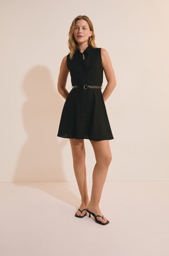 Robe courte sans manches avec lin;${refinementColor}