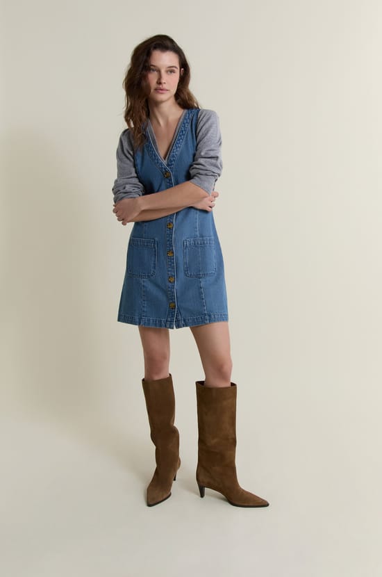 Robe en denim sans manches;${refinementColor}
