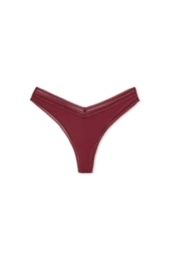 Tanga V-shape en microfibre et dentelle;${refinementColor}