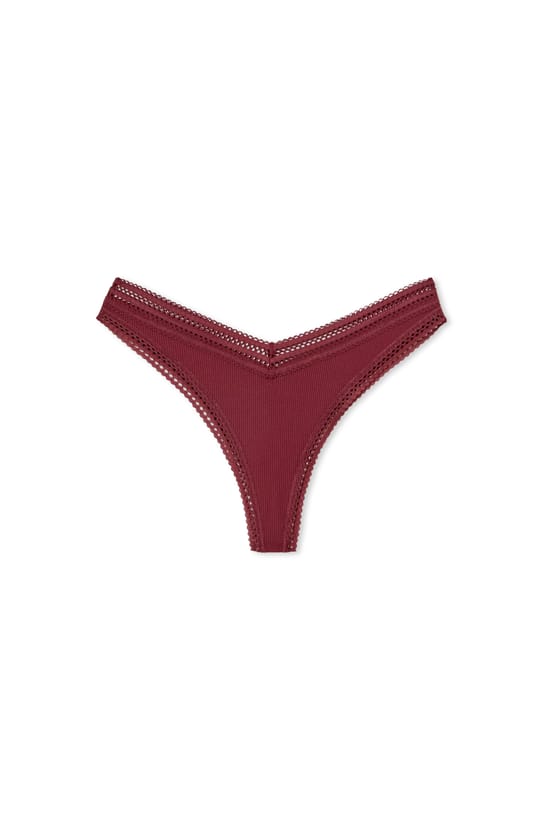 Tanga V-shape en microfibre et dentelle;${refinementColor}
