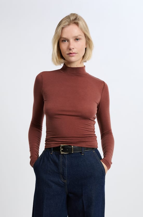 T-shirt manches longues col montant avec laine;${refinementColor}