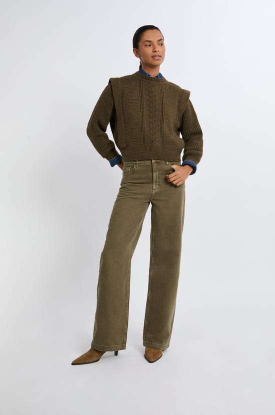 Wool Sweater With Shoulder Pads;${refinementColor}