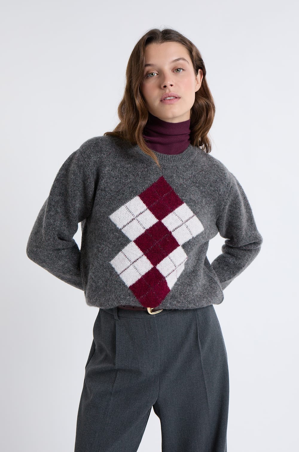 Pull col rond à motifs;${refinementColor}