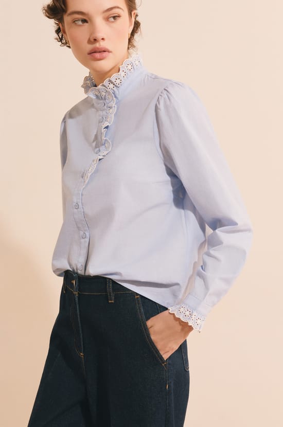 Chemise en coton avec broderie anglaise;${refinementColor}