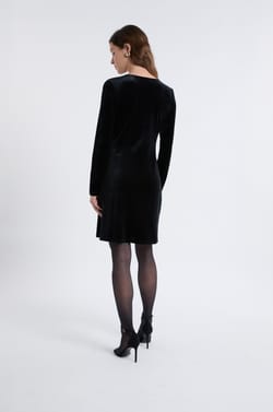 Long-sleeved velvet dress with ring detail;${refinementColor}