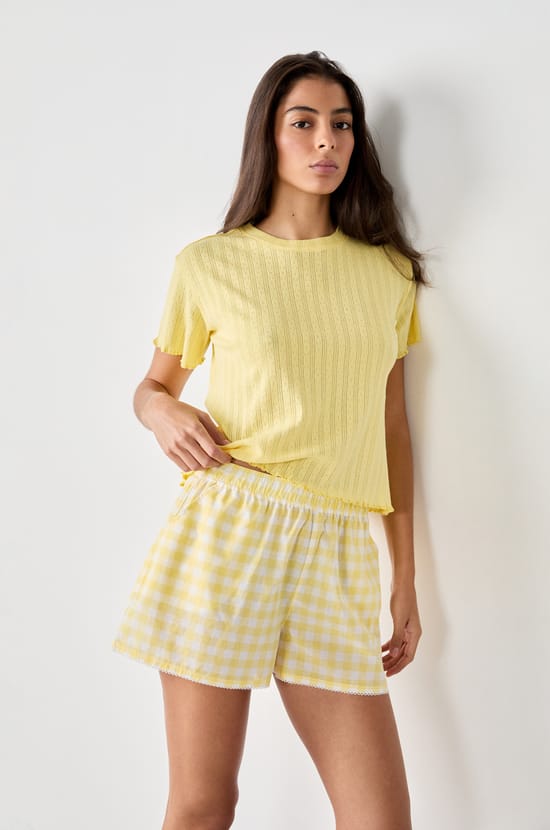 Cotton pyjama shorts with checks;${refinementColor}